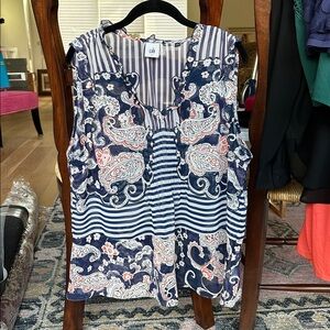 CAbi Multicolor Paisley and Stripe Sleeveless Blouse